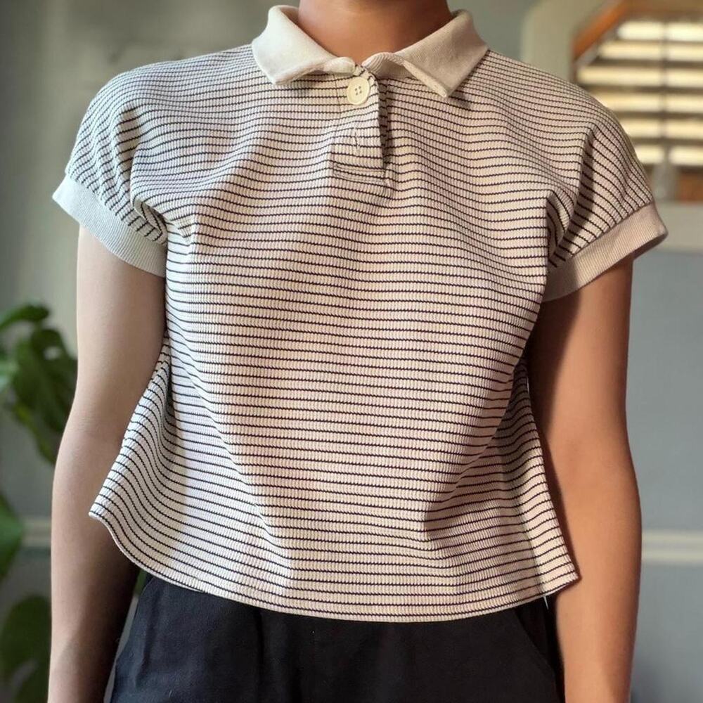 Striped ribbed polo top